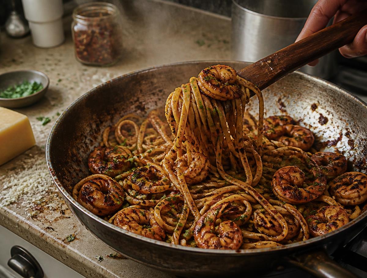 Vertical video thumbnail of shito shrimp pasta